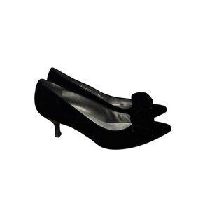 Stuart Weitzman Shoes Womens 8.5 Black Velvet Knotted Bow Kitten Heel Pumps
